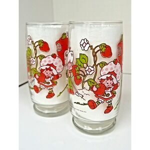 Vintage Strawberry Shortcake Glasses (2) Anchor Hocking 1980 American Greeting